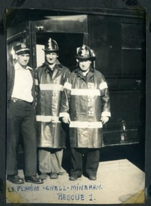 Members of Rescue Co. 1 in front Rescue 1 truck at 194 Broadway, circa January 1944.