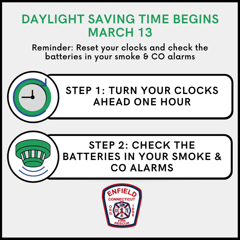 Enfield Fire District No.1 Reminds Residents to Check Smoke and CO Alarms Ahead of Daylight Saving Time