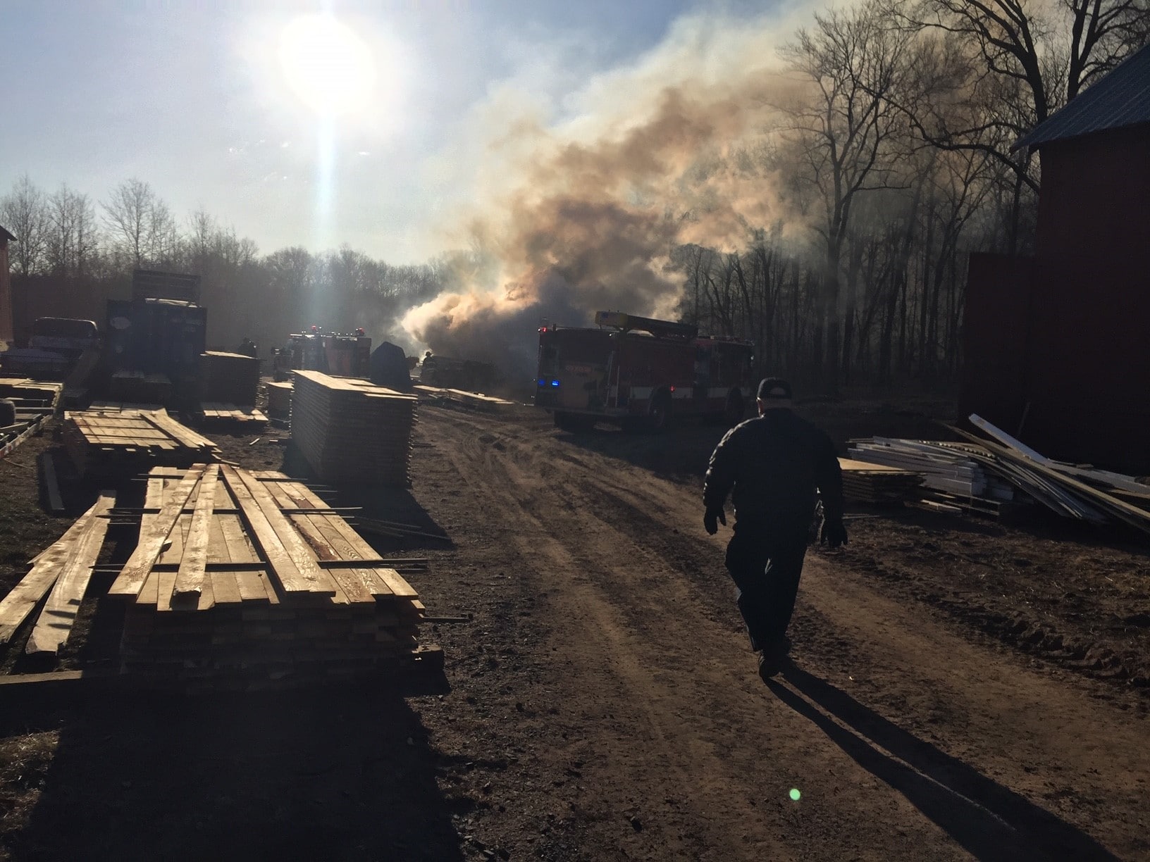 Chief Edward N. Richards reports that Enfield Fire District No. 1 responded to a large lumber fire this morning at 60 Weymouth Road. (Photo courtesy Enfield Fire District No. 1)