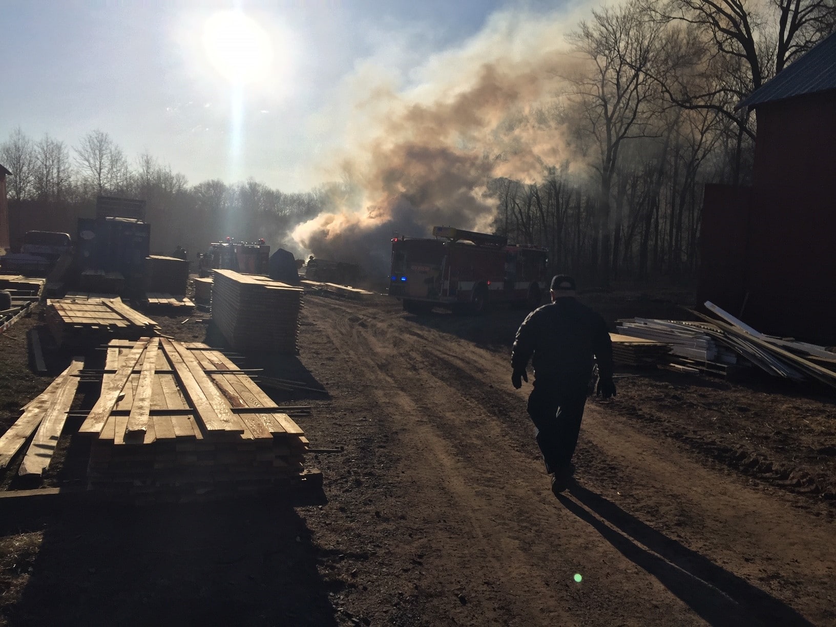 Chief Edward N. Richards reports that Enfield Fire District No. 1 responded to a large lumber fire this morning at 60 Weymouth Road. (Photo courtesy Enfield Fire District No. 1)