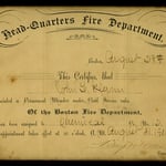 Permanent Appointment certificate for John L. Glynn to the Boston Fire Department, August 31, 1906.