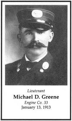 Lieutenant Michael D. Greene, Engine Company 33, LODD, January 13, 1913.