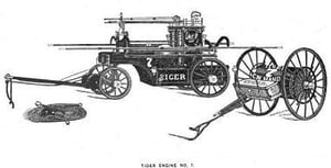 A drawing of the hand apparatus of Tiger Engine Company 7, circa 1855.