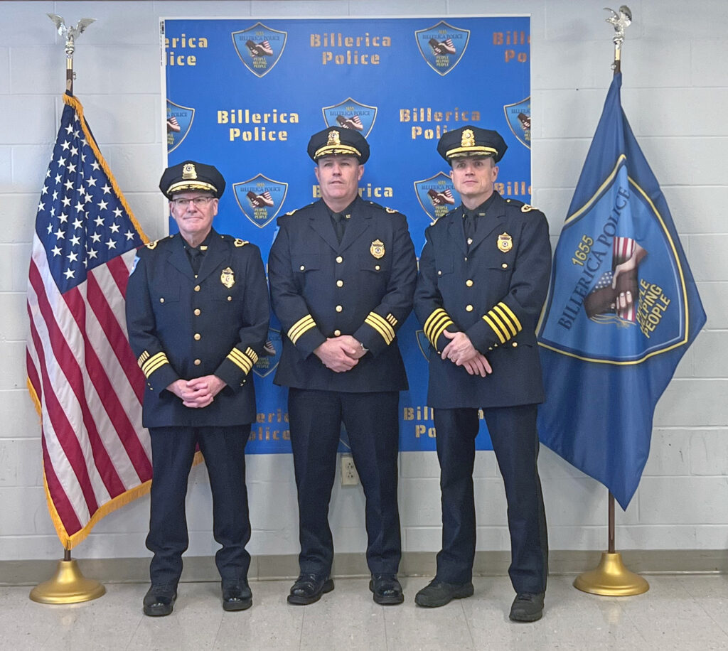 From left, retiring Deputy Chief Jerry Roche, newly promoted Deputy Chief Glen Magnan, and Chief Roy Frost.