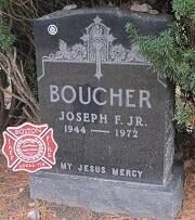 Gravestone of Fire Fighter Joseph F. Boucher, Jr. in St. Joseph's Cemetery, West Roxbury, MA
