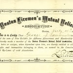 George J. Baumeister's receipt for joining the Boston Firemen's Mutual Relief Association, July 14, 1898.