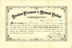 George J. Baumeister's receipt for joining the Boston Firemen's Mutual Relief Association, July 14, 1898.