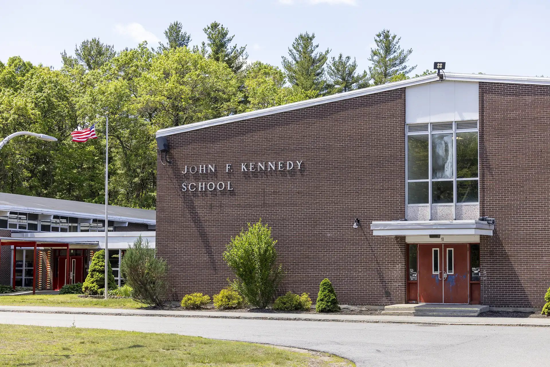 Aerial view of Billerica, MA town center.