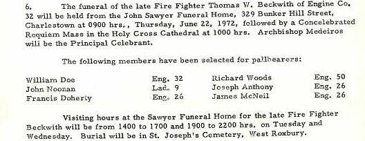 Funeral detail for Fire Fighter Thomas W. Beckwith.