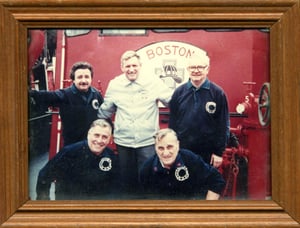 Group photo of Boston Fire Commissioner Leo Stapleton and members of Marine Unit 2, circa 1986.