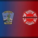 The patches of the Methuen Police Department and the Methuen Fire Department