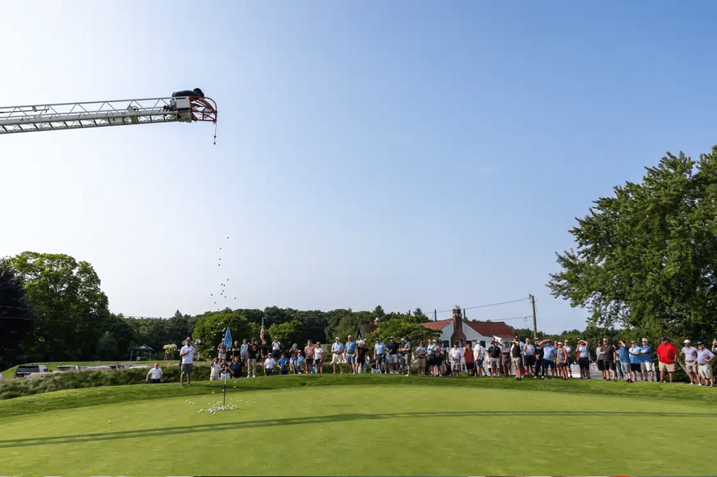 A Wayland Fire Department ladder truck ball drop was held before the tournament began. 
