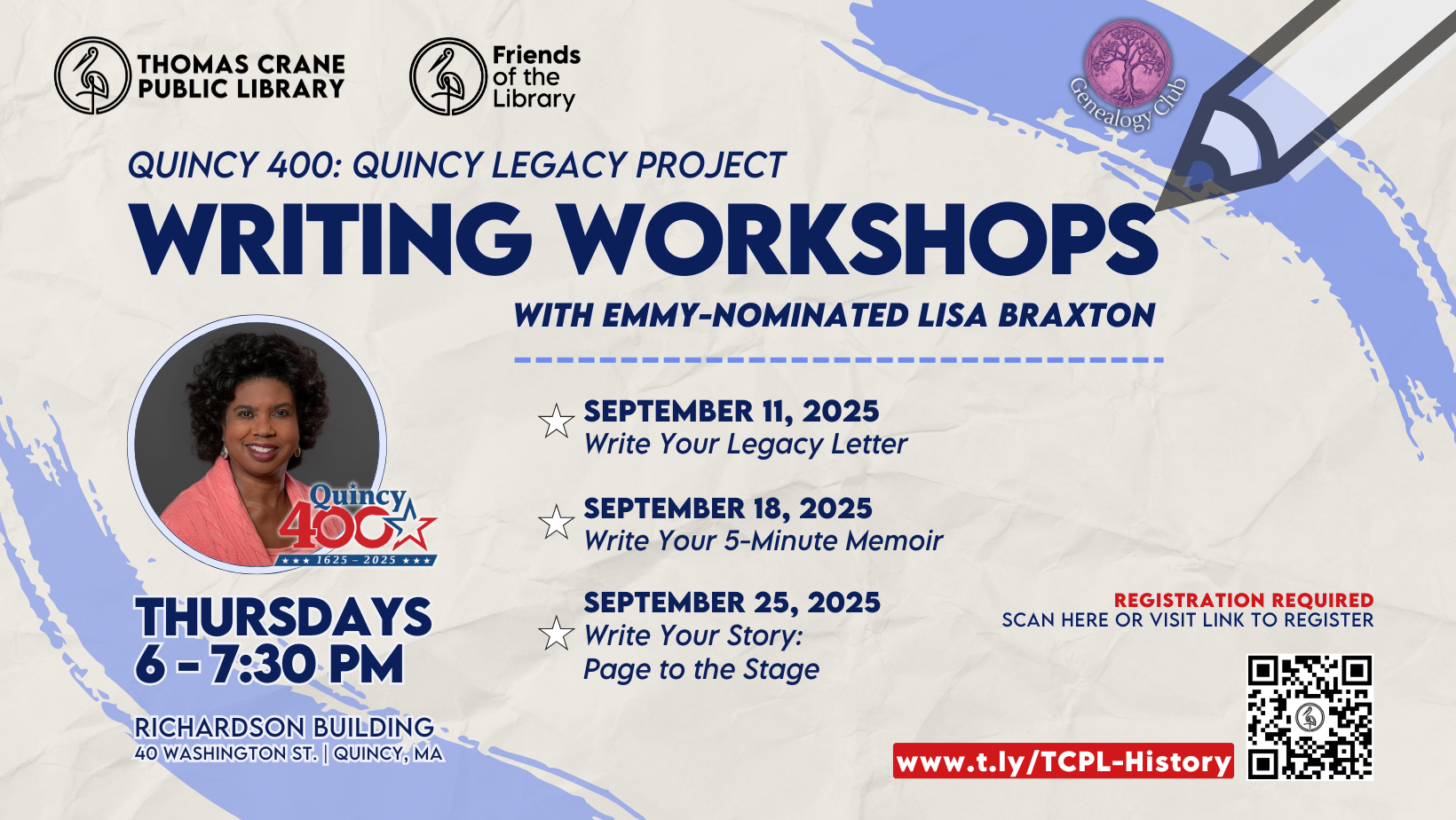 Quincy 400 Writing Workshops with Emmy-Nominated Writer, Lisa Braxton