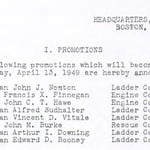 General Order #21 of 1949 announcing the promotion of Ladderman Vincent D. Vitale to the rank of Lieutenant, Apr. 13, 1949.