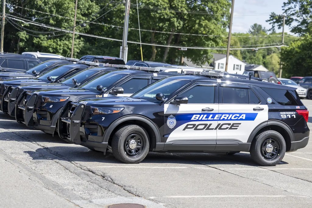 Billerca Police Department Cruisers in a row.