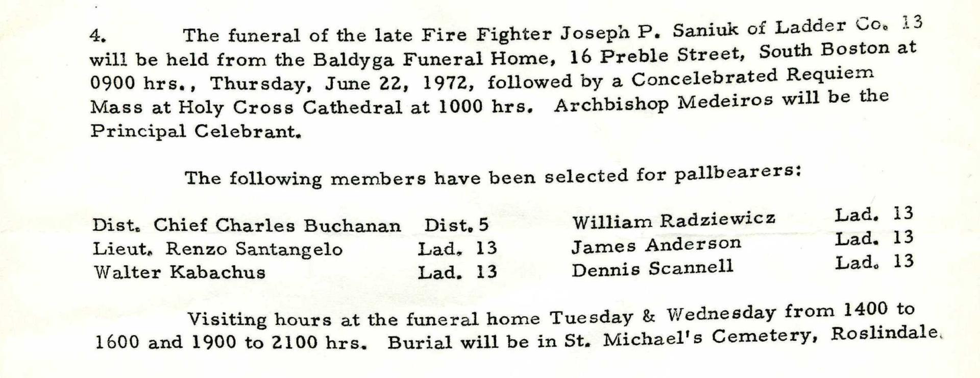 Funeral detail for Fire Fighter Joseph P. Saniuk.