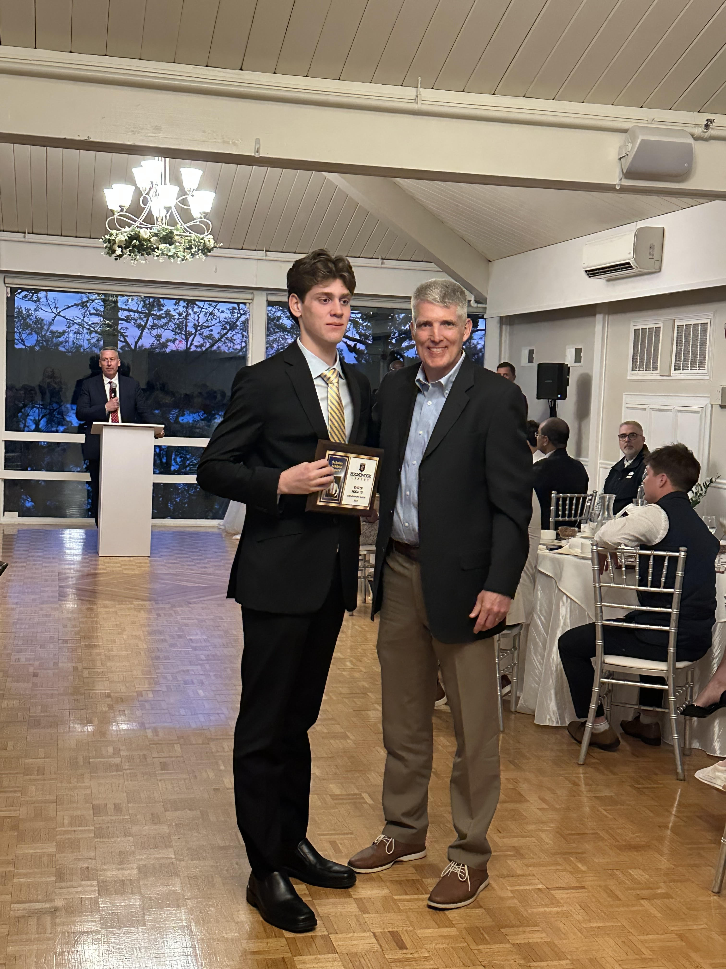 King Philip Regional High School senior Gavin Hickey was joined by King Philip Regional High School Athletic Director Gary Brown as he received the Scholar Athlete Award.