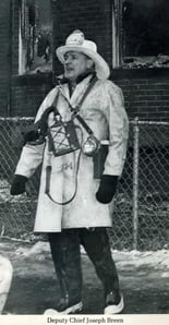 Deputy Fire Chief Joseph Breen, in command at 2-alarms Box 1734, 77 Clifton St., Roxbury, Feb, 19, 1967.