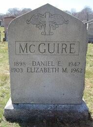 Photo of the gravestone of Ladderman Daniel E. McGuire, Holy Cross Cemetery, Malden, MA.