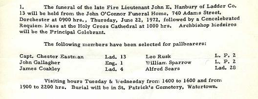Funeral detail for Fire Lieutenant John E. Hanbury.
