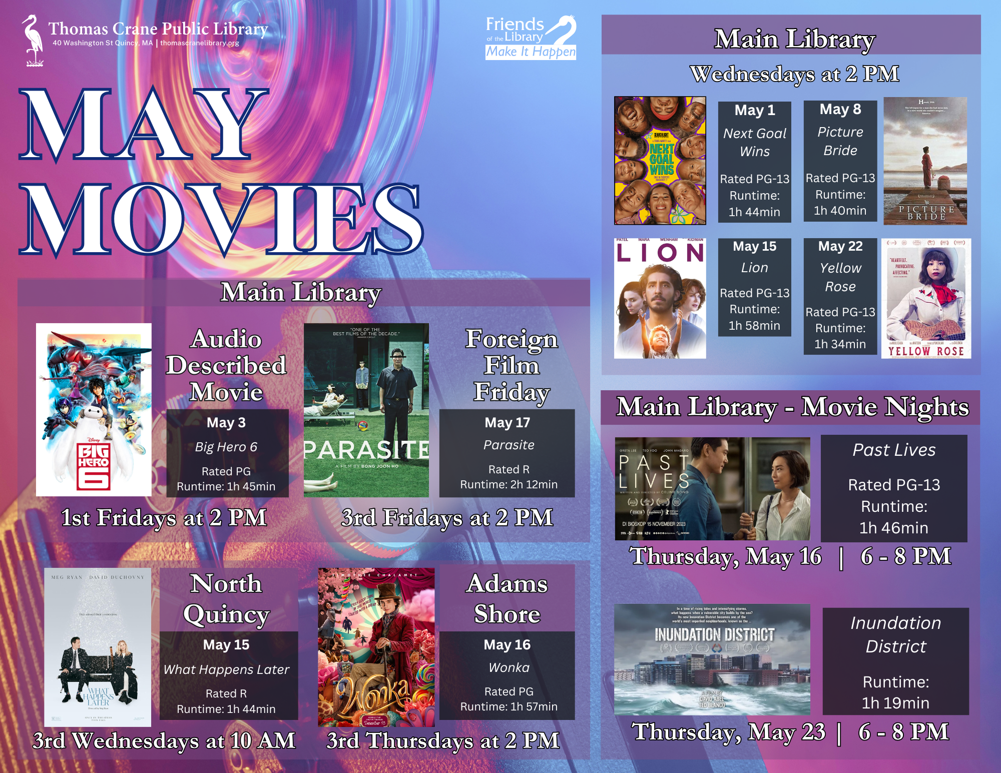 Thomas Crane Public Library to Host Weekly and Monthly Movie Matinees 