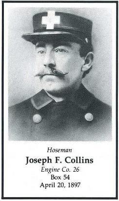 Photo of Hoseman Joseph F. Collins, LODD April 20, 1897.