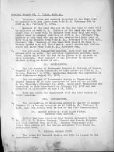 1932 General Order #7, announcing the retirement of Lieutenant George J. Baumeister, Engine Co. 48, effective 2/11/1932.