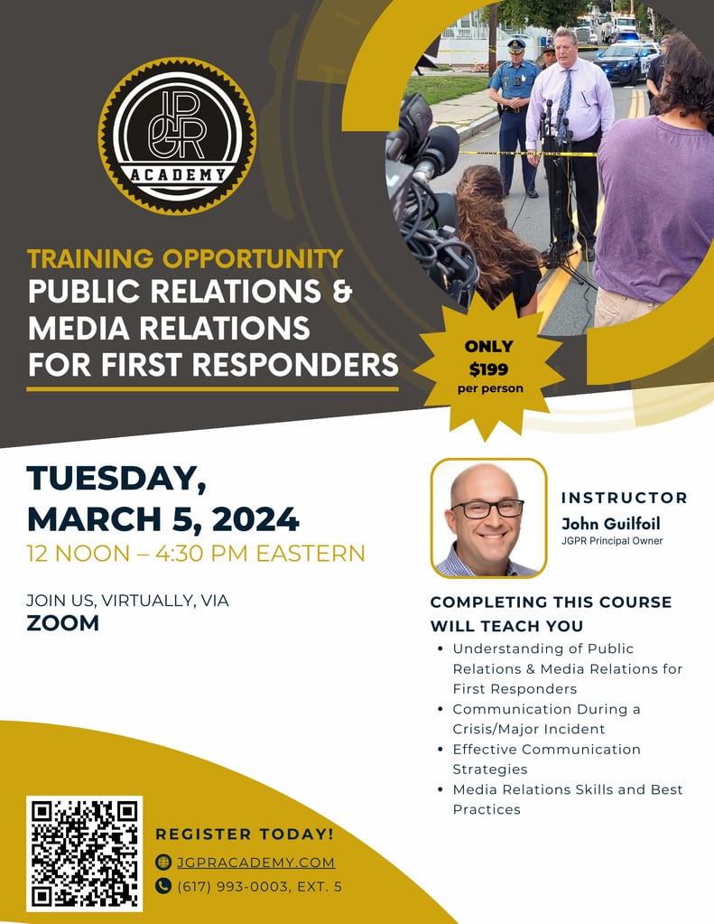 LIVE Training for Public Information Officers on public relations and crisis management with John Guilfoil of JGPR/JGPRAcademy