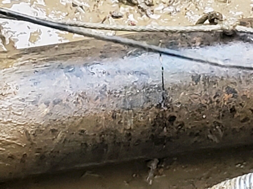 The break was discovered Thursday. This old water main has long been a problem for the school district. Another break occurred on Jan. 15, 2019, less than 50 feet away from the most recent break. Entirely new water mains are being installed as part of the new Middle-High School building project. (Courtesy Photo)