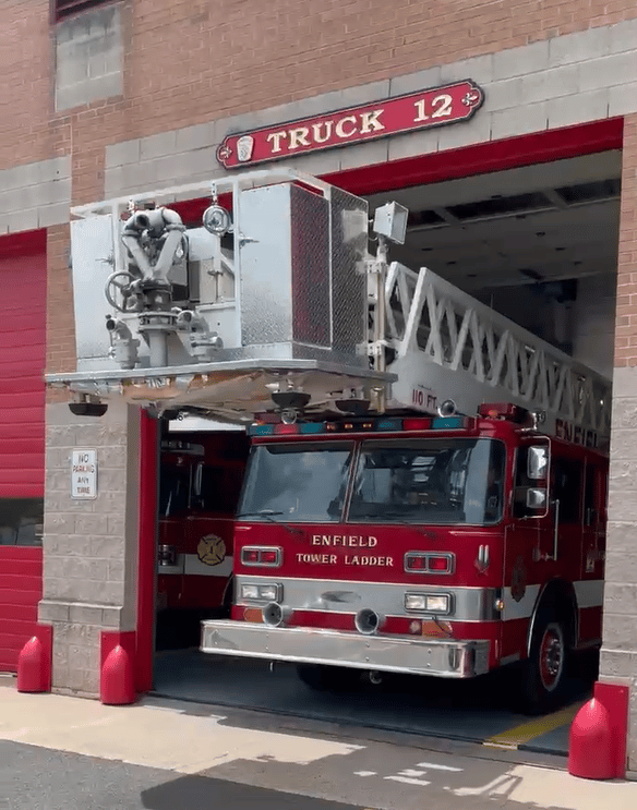 Enfield Fire District No. 1’s 1988 Tower Ladder, Truck 12, Departs Station for Last Time