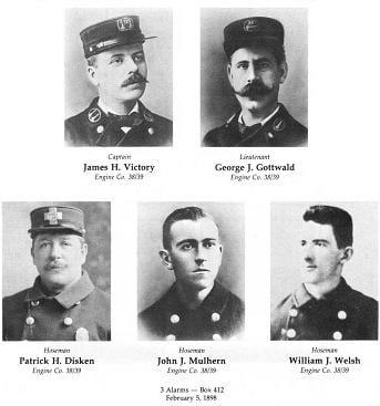 Photos of five members of Engine 38/39, LODD 2/5/1898.