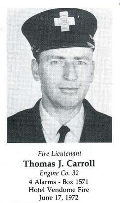 Photo of Fire Lieutenant Thomas J. Carroll, Engine 32, LODD 6/17/1972.