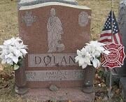 Gravestone of Fire Fighter Charles E. Dolan in New Calvary Cemetery, Roslindale, MA