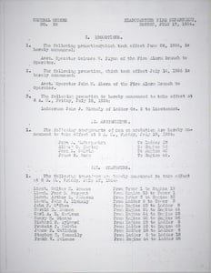 General Order #32 of 1924, announcing the promotion of John M. Ahern to Fire Alarm Operator.