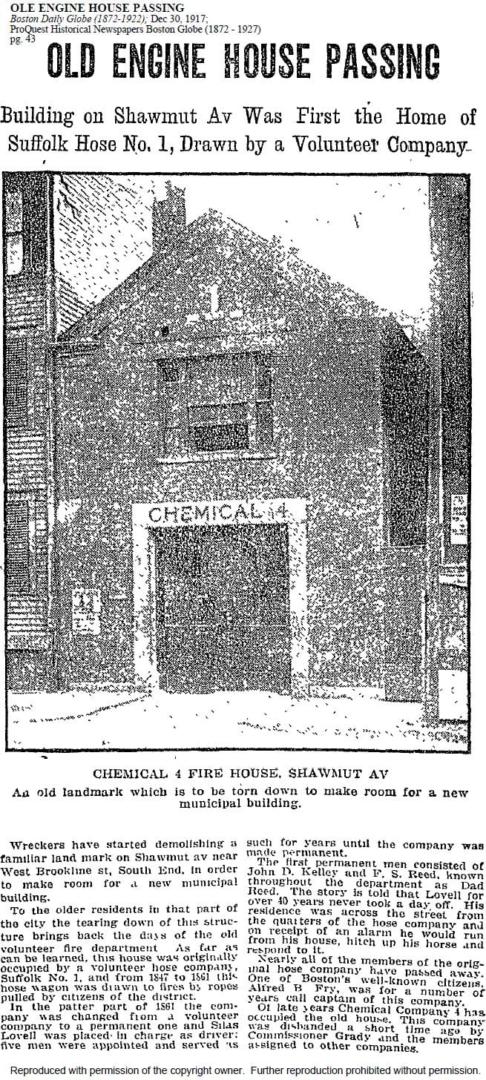 Newspaper story on the demolition of the old firehouse in 1917.