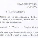 General Order #23 of 1971 announcing the retirement of Fire Fighter Domenic R. Vitale, Engine Co. 16, June 1, 1971.