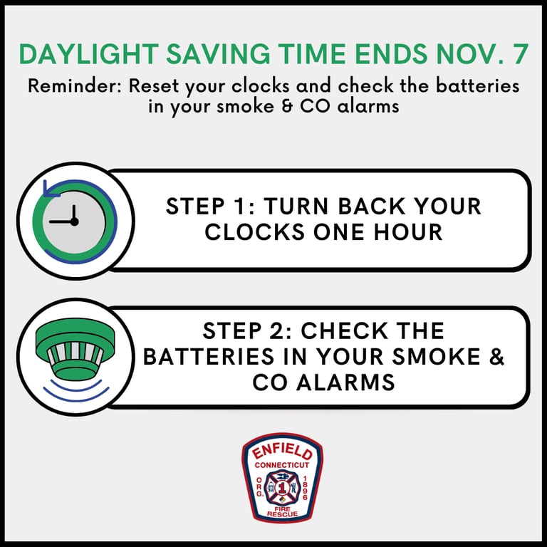 Enfield Fire District No. 1 Reminds Residents to Change Their Clocks, Check Their Alarms During Daylight Saving Time