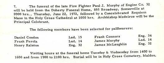 Funeral detail for Fire Fighter Paul J. Murphy.