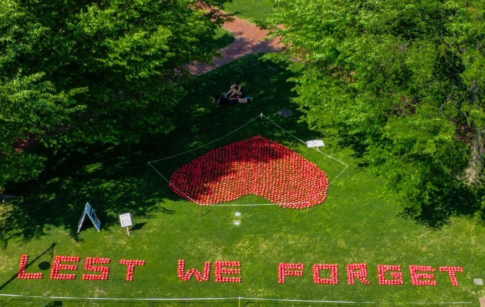 Flower installation recognizing a previous memorial day celebration.