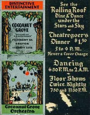 A Cocoanut Grove matchbook, outside and inside cover.