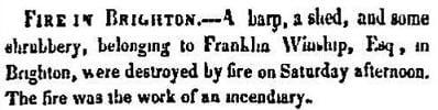 1849 Boston Atlas newspaper story of a barn fire in Brighton.