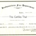Retirement certificate for District Chief John L. Glynn, March 8, 1950.
