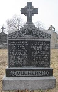 Photo of the gravestone of Hoseman John J. Mulhern, Mt. Calvary Cemetery, Roslindale, MA.