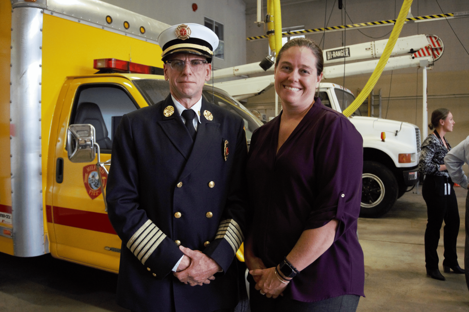 From left: Hopkinton Fire Chief William Miller with Hopkinton Public Safety Communications Director Meaghan Deraad. (Photo Courtesy Hopkinton Fire Department)