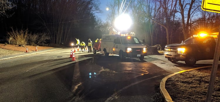 Photos: Groveland Water and Sewer Dept. Works Through the Night to Repair Water Main Break at Pentucket Regional Middle and High School