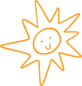 Handdrawn orange sunburst.