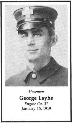 Photo of Hoseman George Layhe, LODD, January 15, 1919.