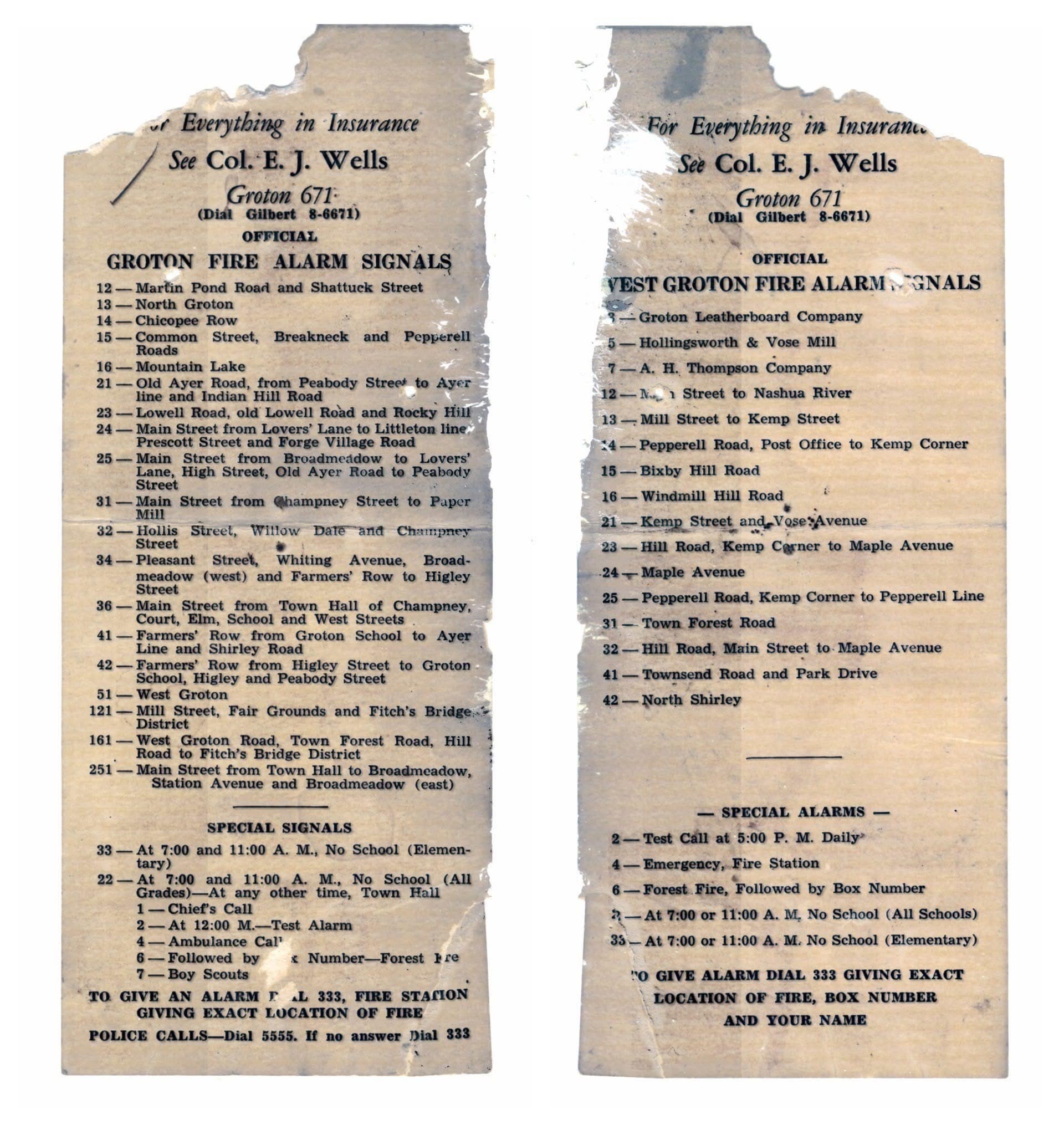 Old Groton Fire Alarm Signals 