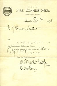 Appointment notification for George J. Baumeister, to report for duty on February 11, 1898.