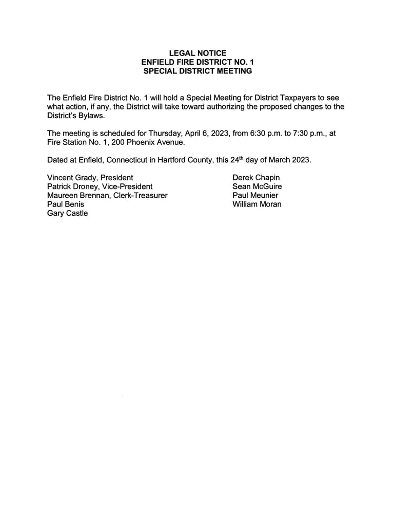 Legal Notice: Special District Meeting on April 6, 2023